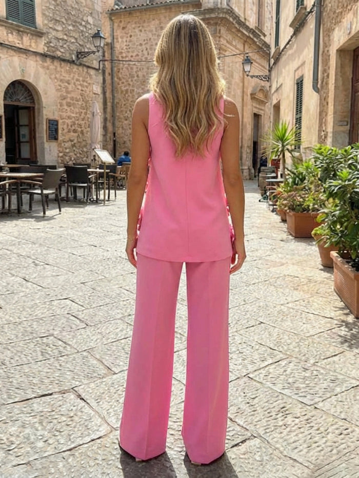 Jersey Pantsuit High Neck 3D Flowers Formal Dresses