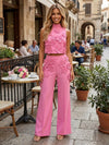 Jersey High Neck 3D Flowers Pantsuit for Formal Night