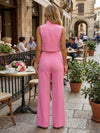 Jersey High Neck 3D Flowers Pantsuit for Formal Night