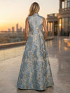 Satin Jacquard A-Line High Neck Pocket Formal Dresses