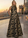 Satin Jacquard A-Line High Neck Pocket Formal Tent/ Trapeze Dresses