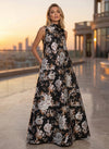 Satin Jacquard A-Line High Neck Pocket Formal Tent/ Trapeze Dresses