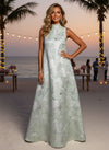 Satin Jacquard A-Line High Neck Pocket Formal Dresses