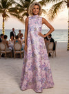 Satin Jacquard A-Line High Neck Pocket Formal Dresses