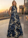 Satin Jacquard A-Line High Neck Pocket Formal Tent/ Trapeze Dresses