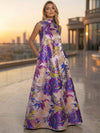 Satin Jacquard A-Line High Neck Pocket Formal Tent/ Trapeze Dresses