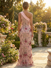 Tulle Sheath One Shoulder Floral Embroidery Formal Dresses