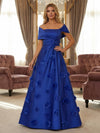 Satin A-Line Off the Shoulder 3D Flowers Formal Dresses