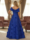 Satin A-Line Off the Shoulder 3D Flowers Formal Dresses