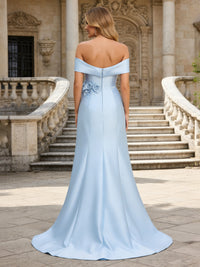Satin A-Line Off the Shoulder 3D Flowers Formal Dresses