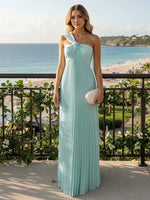 Chiffon A-Line Strapless Pleated Formal Dresses with Ribbon
