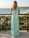 Chiffon A-Line Strapless Pleated Formal Dresses with Ribbon
