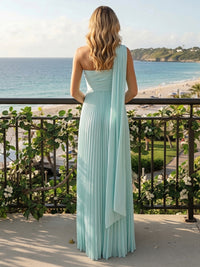 Chiffon A-Line Strapless Pleated Formal Dresses with Ribbon