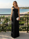 Chiffon A-Line Strapless Pleated Formal Tent/ Trapeze /Tube Dresses with Ribbon
