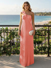 Chiffon A-Line Strapless Pleated Formal Tent/ Trapeze /Tube Dresses with Ribbon