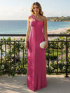 Chiffon A-Line Strapless Pleated Formal Tent/ Trapeze /Tube Dresses with Ribbon