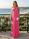 Chiffon A-Line Strapless Pleated Formal Tent/ Trapeze /Tube Dresses with Ribbon