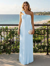 Chiffon A-Line Strapless Pleated Formal Tent/ Trapeze /Tube Dresses with Ribbon