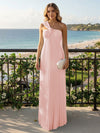 Chiffon A-Line Strapless Pleated Formal Tent/ Trapeze /Tube Dresses with Ribbon
