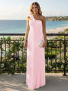Chiffon A-Line Strapless Pleated Formal Tent/ Trapeze /Tube Dresses with Ribbon