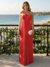 Chiffon A-Line Strapless Pleated Formal Tent/ Trapeze /Tube Dresses with Ribbon