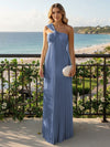 Chiffon A-Line Strapless Pleated Formal Tent/ Trapeze /Tube Dresses with Ribbon
