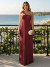 Chiffon A-Line Strapless Pleated Formal Tent/ Trapeze /Tube Dresses with Ribbon