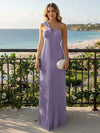 Chiffon A-Line Strapless Pleated Formal Tent/ Trapeze /Tube Dresses with Ribbon