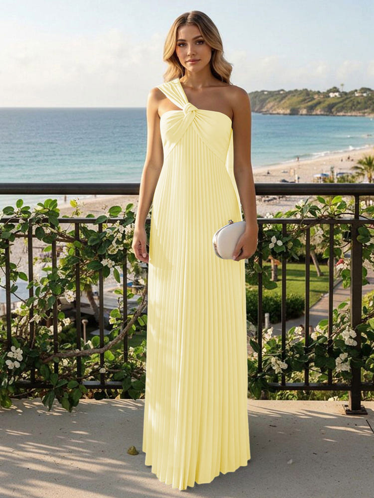 Chiffon A-Line Strapless Pleated Formal Tent/ Trapeze /Tube Dresses with Ribbon
