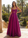 Satin A-Line Halter Pleated Formal Dresses