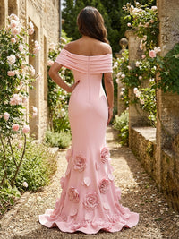 Jersey Mermaid Off the Shoulder 3D Flowers Formal Dresses