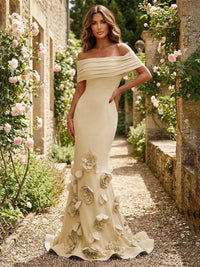 Jersey Mermaid Off the Shoulder 3D Flowers Formal Dresses