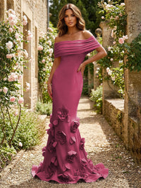 Jersey Mermaid Off the Shoulder 3D Flowers Formal Dresses