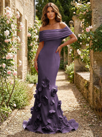Jersey Mermaid Off the Shoulder 3D Flowers Formal Dresses