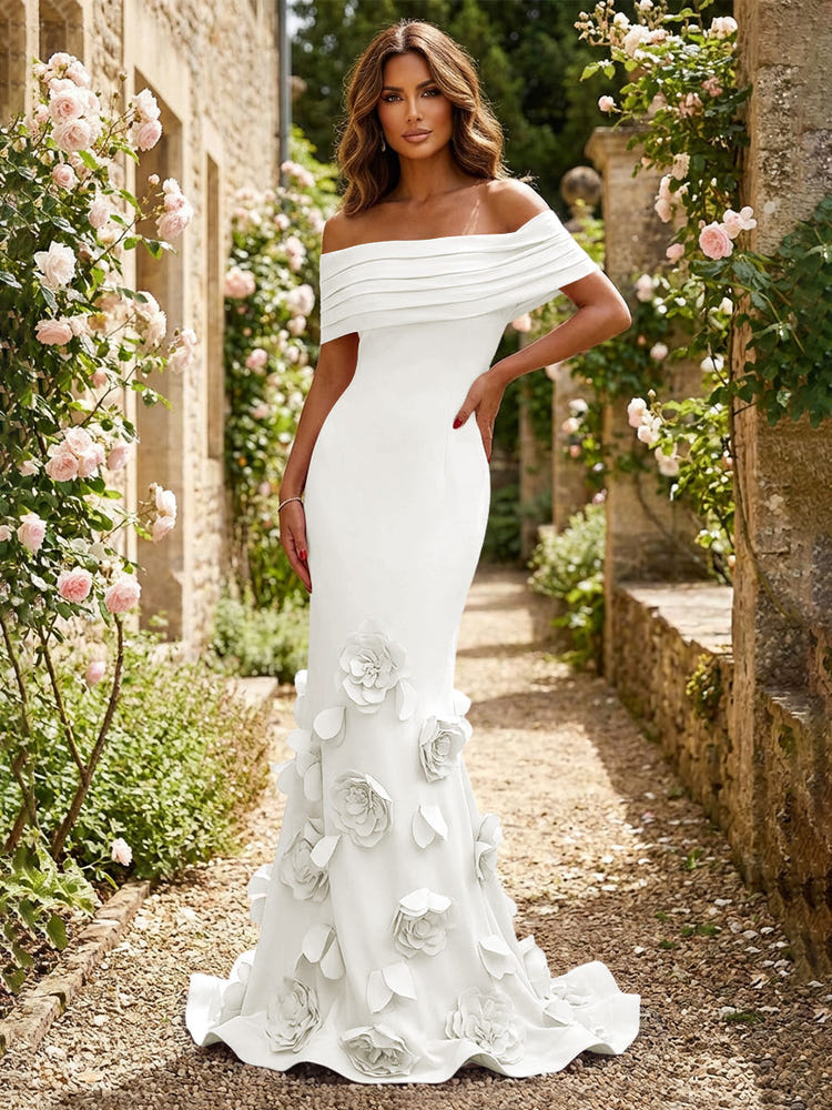 Jersey Mermaid Off the Shoulder 3D Flowers Formal Dresses