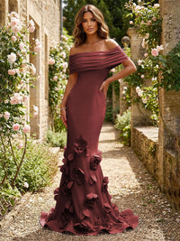 Jersey Mermaid Off the Shoulder 3D Flowers Formal Dresses