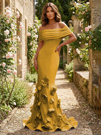 Jersey Mermaid Off the Shoulder 3D Flowers Formal Dresses
