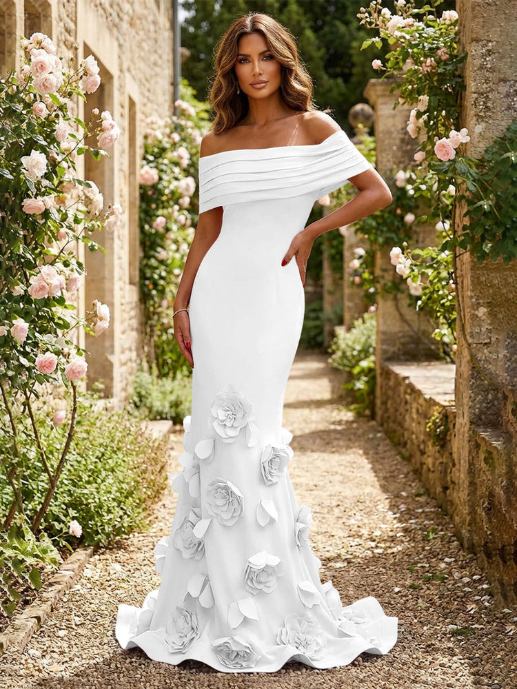 Jersey Mermaid Off the Shoulder 3D Flowers Formal Dresses