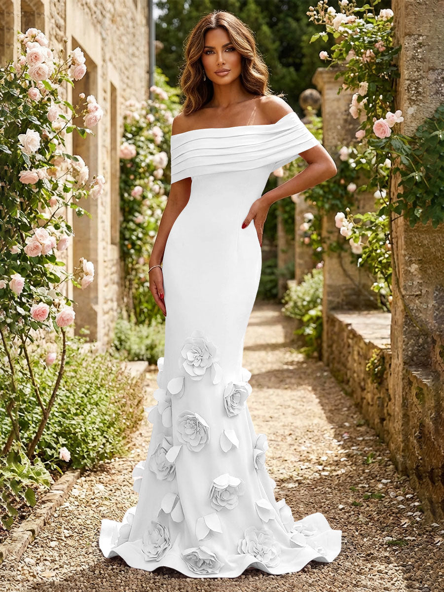 Jersey Mermaid Off the Shoulder 3D Flowers Formal Dresses