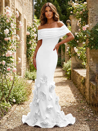 Jersey Mermaid Off the Shoulder 3D Flowers Formal Dresses