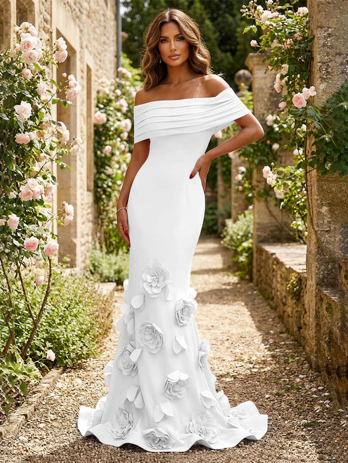Jersey Mermaid Off the Shoulder 3D Flowers Formal Dresses
