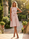 Jersey A-Line Crew Neck 3D Flowers Formal Dresses