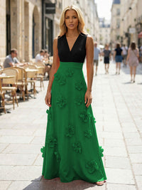 Jersey A-Line V Neck 3D Flowers Formal Dresses