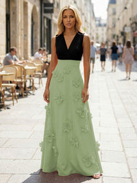 Jersey A-Line V Neck 3D Flowers Formal Dresses