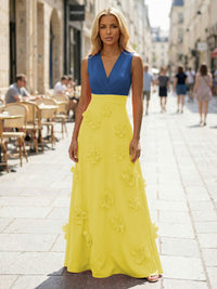 Jersey A-Line V Neck 3D Flowers Formal Dresses