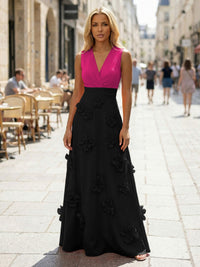 Jersey A-Line V Neck 3D Flowers Formal Dresses