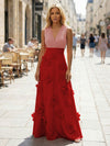 Jersey A-Line V Neck 3D Flowers Formal Dresses