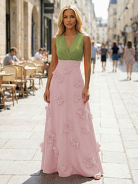 Jersey A-Line V Neck 3D Flowers Formal Dresses