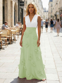 Jersey A-Line V Neck 3D Flowers Formal Dresses