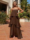 Satin A-Line Spaghetti Straps Tiered Formal Dresses